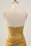 Golden Strapless Beaded Short Bodycon Homecoming Dress