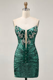 Strapless Bodycon Beaded Grape Homecoming Dress with Rhinestones