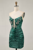 Strapless Bodycon Beaded Grape Homecoming Dress with Rhinestones