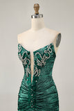 Strapless Bodycon Beaded Grape Homecoming Dress with Rhinestones
