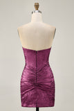 Strapless Bodycon Beaded Grape Homecoming Dress with Rhinestones