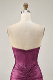 Strapless Bodycon Beaded Grape Homecoming Dress with Rhinestones