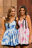 Fuchsia Floral A Line Corset Short Homecoming Dress
