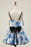 A Line Spaghetti Straps Corset Floral Short Homecoming Dress