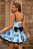 A Line Spaghetti Straps Corset Floral Short Homecoming Dress