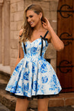 Fuchsia Floral A Line Corset Short Homecoming Dress