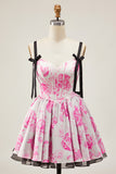 A Line Spaghetti Straps Corset Floral Short Homecoming Dress
