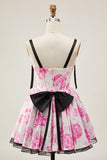 A Line Spaghetti Straps Corset Floral Short Homecoming Dress