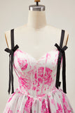 A Line Spaghetti Straps Corset Floral Short Homecoming Dress