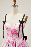 A Line Spaghetti Straps Corset Floral Short Homecoming Dress