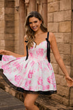 Fuchsia Floral A Line Corset Short Homecoming Dress