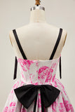 A Line Spaghetti Straps Corset Floral Short Homecoming Dress