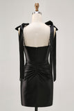 Sparkly Black Spaghetti Straps Tight Rhinestones Short Homecoming Dress with Slit