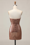 Sparkly Strapless Ruched Bodycon Fuchsia Homecoming Dress with Sequins
