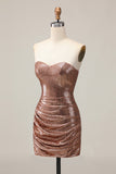 Sparkly Strapless Ruched Bodycon Fuchsia Homecoming Dress with Sequins