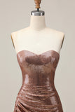 Sparkly Strapless Ruched Bodycon Fuchsia Homecoming Dress with Sequins