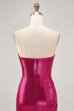 Sparkly Strapless Ruched Bodycon Fuchsia Homecoming Dress with Sequins