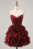 Off The Shoulder Beaded Black Red A Line Ruffled Homecoming Dress