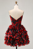 Off The Shoulder Beaded Black Red A Line Ruffled Homecoming Dress