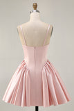 Blush Cowl Neck A-Line Spaghetti Straps Beaded Satin Homecoming Dress