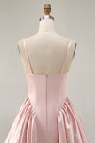 Blush Cowl Neck A-Line Spaghetti Straps Beaded Satin Homecoming Dress