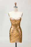 Sparkly Golden Strapless Corset Tight Short Homecoming Dress with Beading