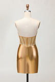 Sparkly Golden Strapless Corset Tight Short Homecoming Dress with Beading