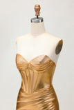 Sparkly Golden Strapless Corset Tight Short Homecoming Dress with Beading