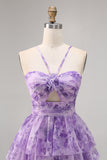 Green Floral Tiered Keyhole A Line Short Homecoming Dress