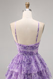 Green Floral Tiered Keyhole A Line Short Homecoming Dress