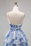 Green Floral Tiered Keyhole A Line Short Homecoming Dress