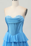 Fuchsia Strapless Corset Tiered A Line Short Homecoming Dress