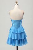 Strapless Fuchsia Corset Tiered A Line Short Homecoming Dress