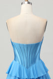 Fuchsia Strapless Corset Tiered A Line Short Homecoming Dress