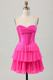 Strapless Yellow Corset A Line Tiered Short Homecoming Dress