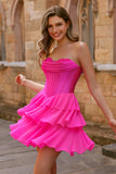 Blue Strapless Corset Tiered A-Line Short Homecoming Dress