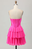 Strapless Yellow Corset A Line Tiered Short Homecoming Dress
