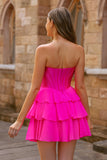 Blue Strapless Corset Tiered A-Line Short Homecoming Dress
