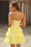 Blue Strapless Corset Tiered A-Line Short Homecoming Dress