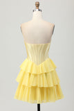 Strapless Fuchsia Corset Tiered A Line Short Homecoming Dress