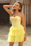 Blue Strapless Corset Tiered A-Line Short Homecoming Dress