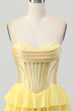 Fuchsia Strapless Corset Tiered A Line Short Homecoming Dress