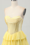 Fuchsia Strapless Corset Tiered A Line Short Homecoming Dress