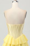 Fuchsia Strapless Corset Tiered A Line Short Homecoming Dress