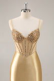 Golden Corset Bodycon Tight Beaded Short Homecoming Dress