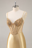 Golden Corset Bodycon Tight Beaded Short Homecoming Dress