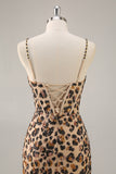 Kahki Leopard Corset Bodycon Short Homecoming Dress with Sequins