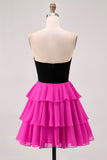 Black Fuchsia Tiered Strapless A Line Cut Out Homecoming Dress