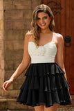 Strapless Black White Tiered Cut Out A Line Homecoming Dress