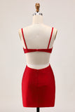 Chic Bodycon Spaghetti Straps Beaded Cut Out Red Homecoming Dress